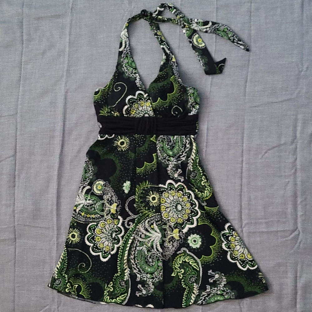 Black and green halter dress size M